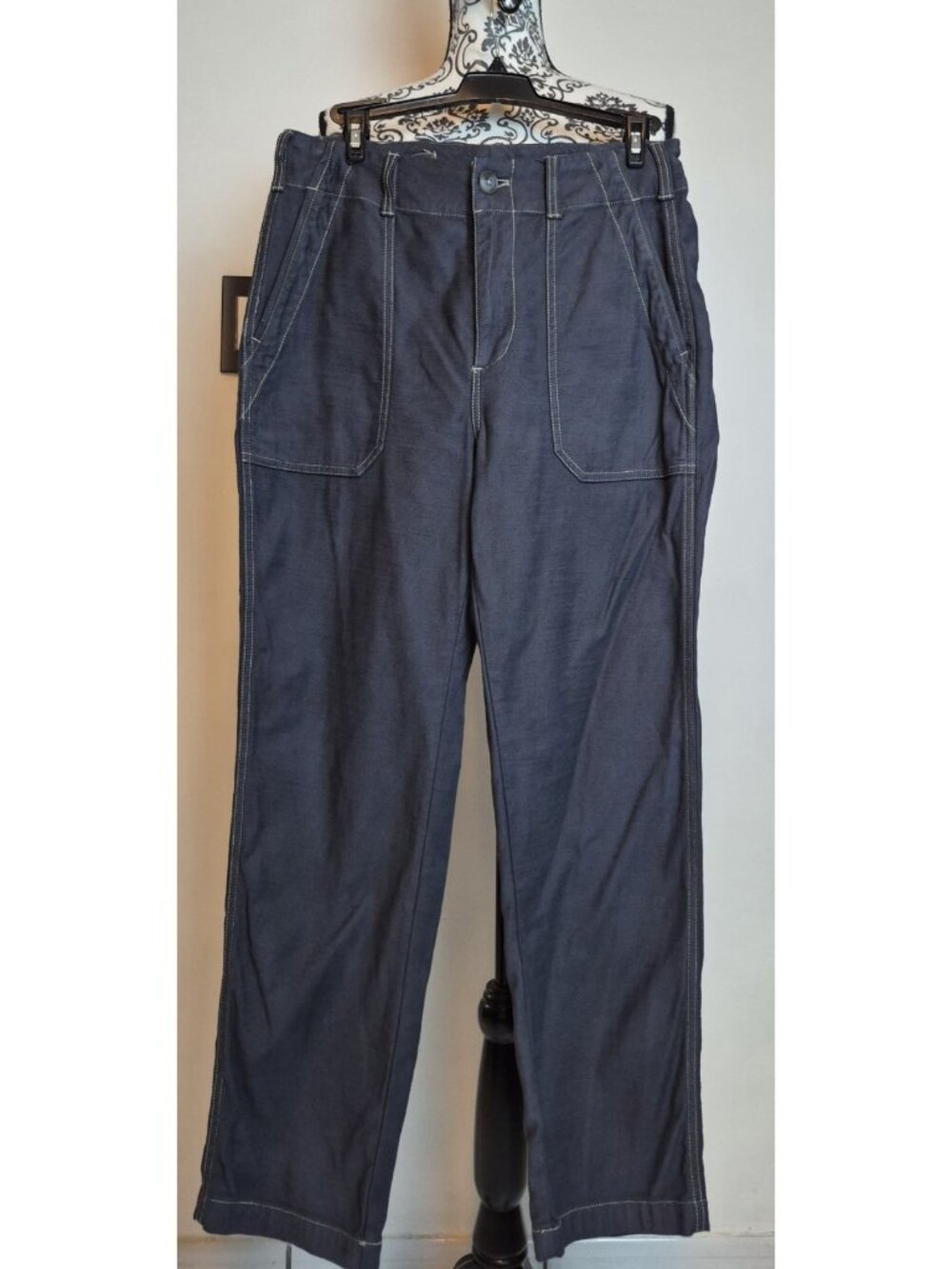 Faherty Utility Pant Womens Size 27 Black Cargo Contrast Stitch Cinch Back